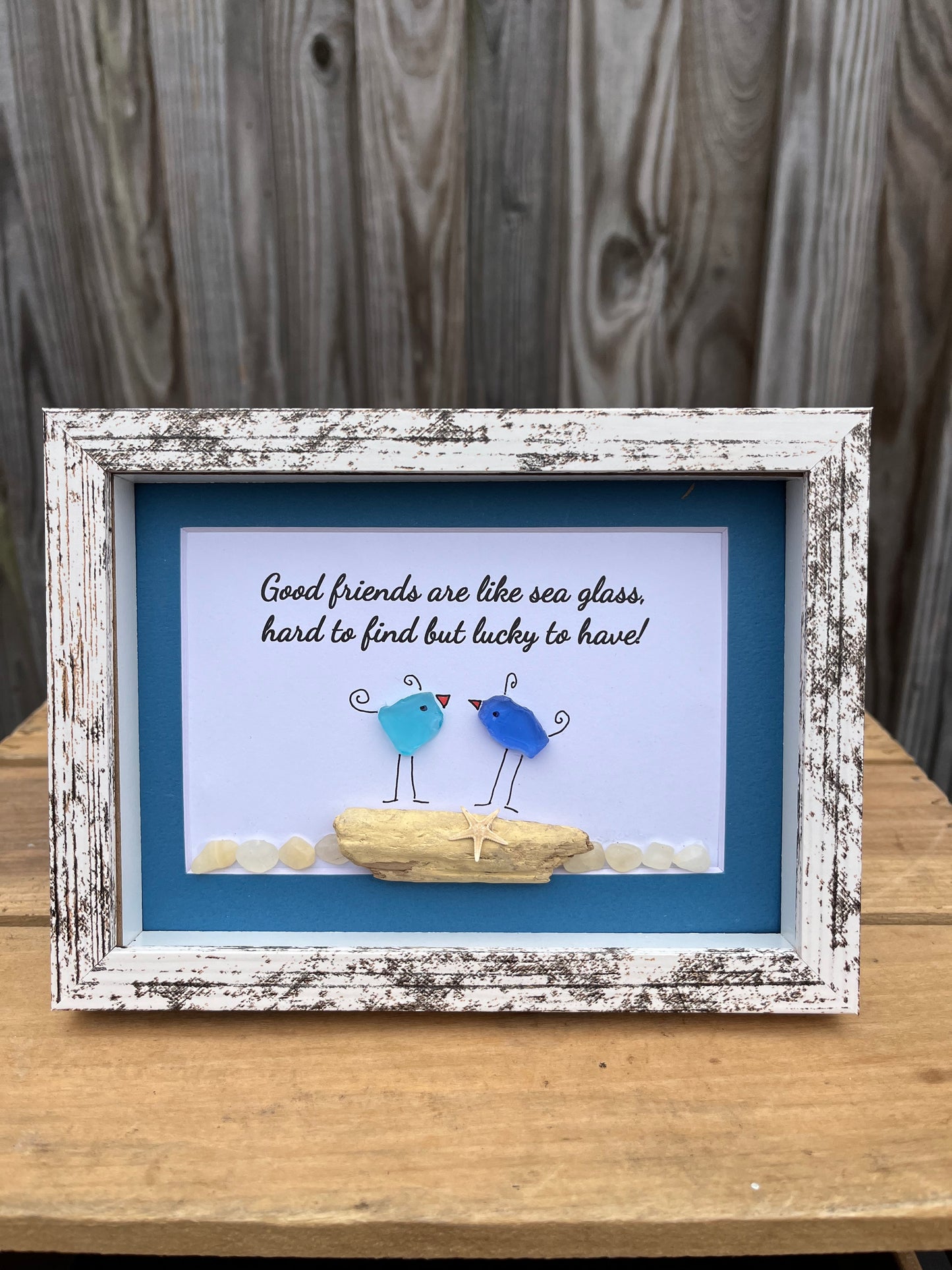 "Good Friends" Little Birds Sea Glass Picture