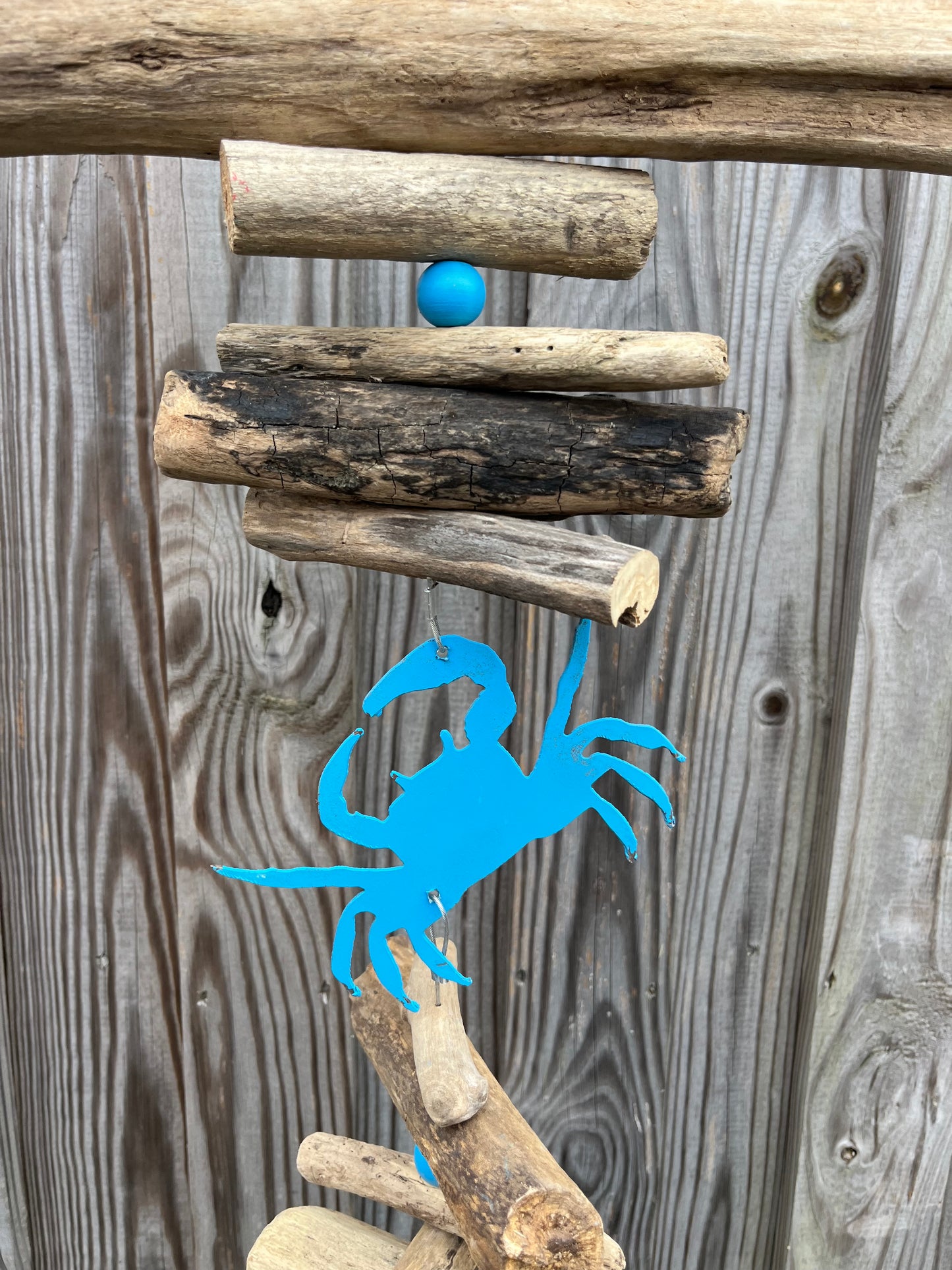 Teal Blue Crab Driftwood Mobile