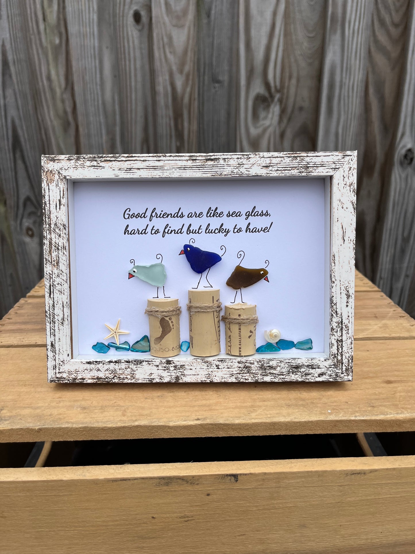 "Good Friends" Little Birds Sea Glass Picture