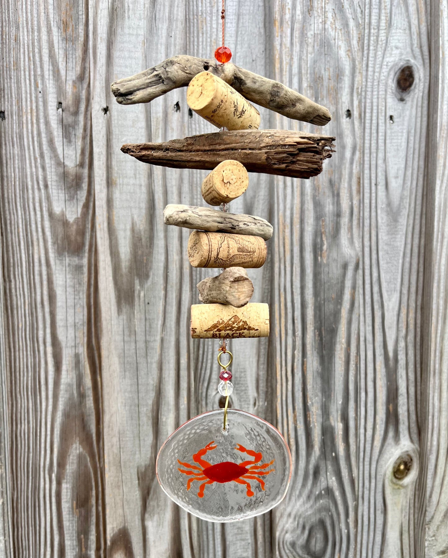 Blue Crab Wine Bottle Art Driftwood Mobile