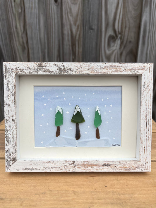 Snowy Trees Sea Glass Picture