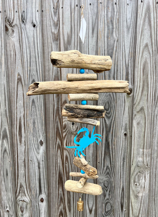 Teal Blue Crab Driftwood Mobile