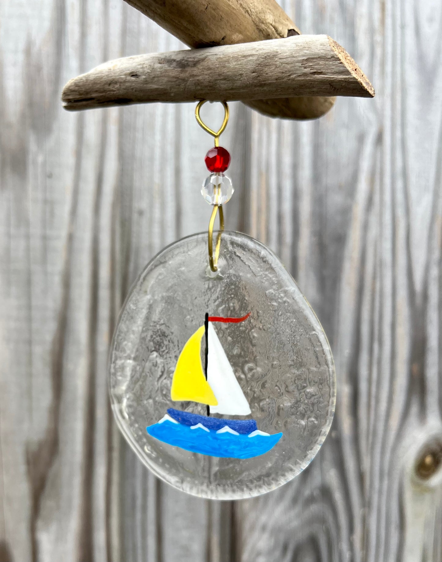 Sailboat Wine Bottle Art Driftwood Mobile