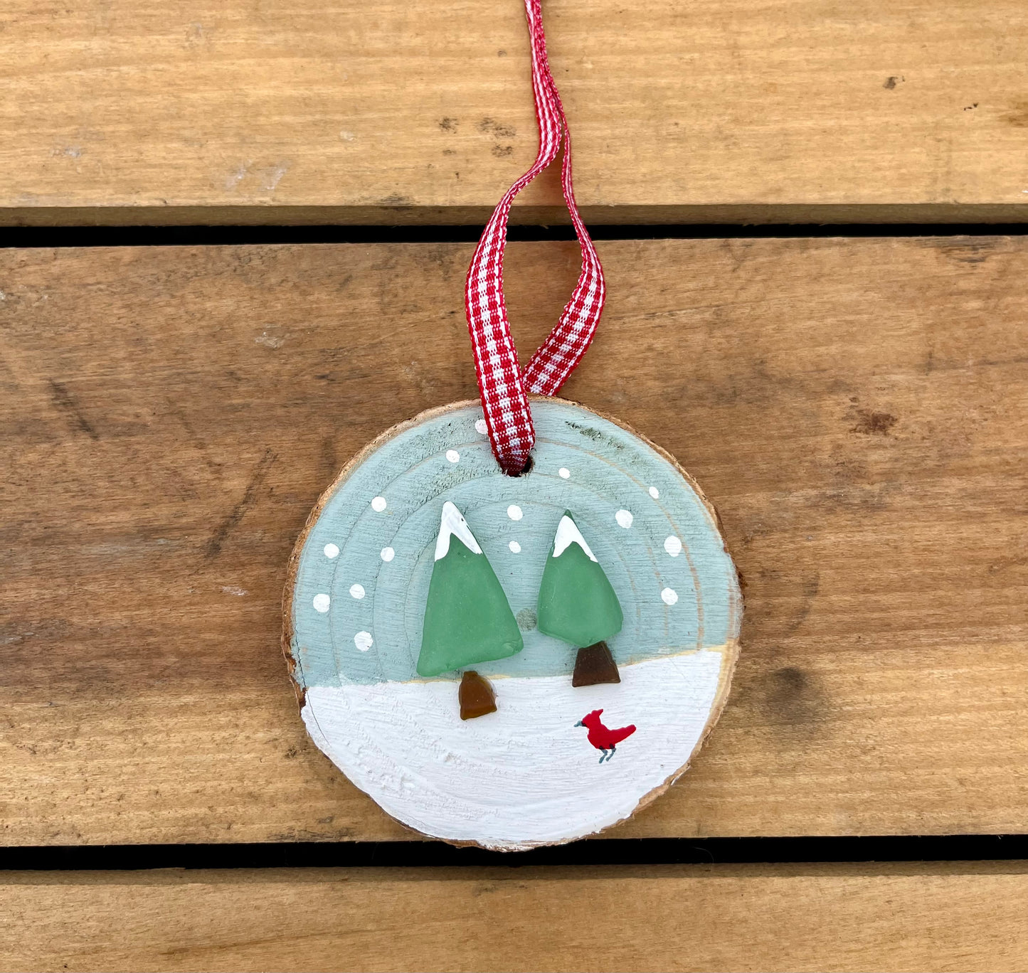 Winter Scene Tree Sea Glass Ornament