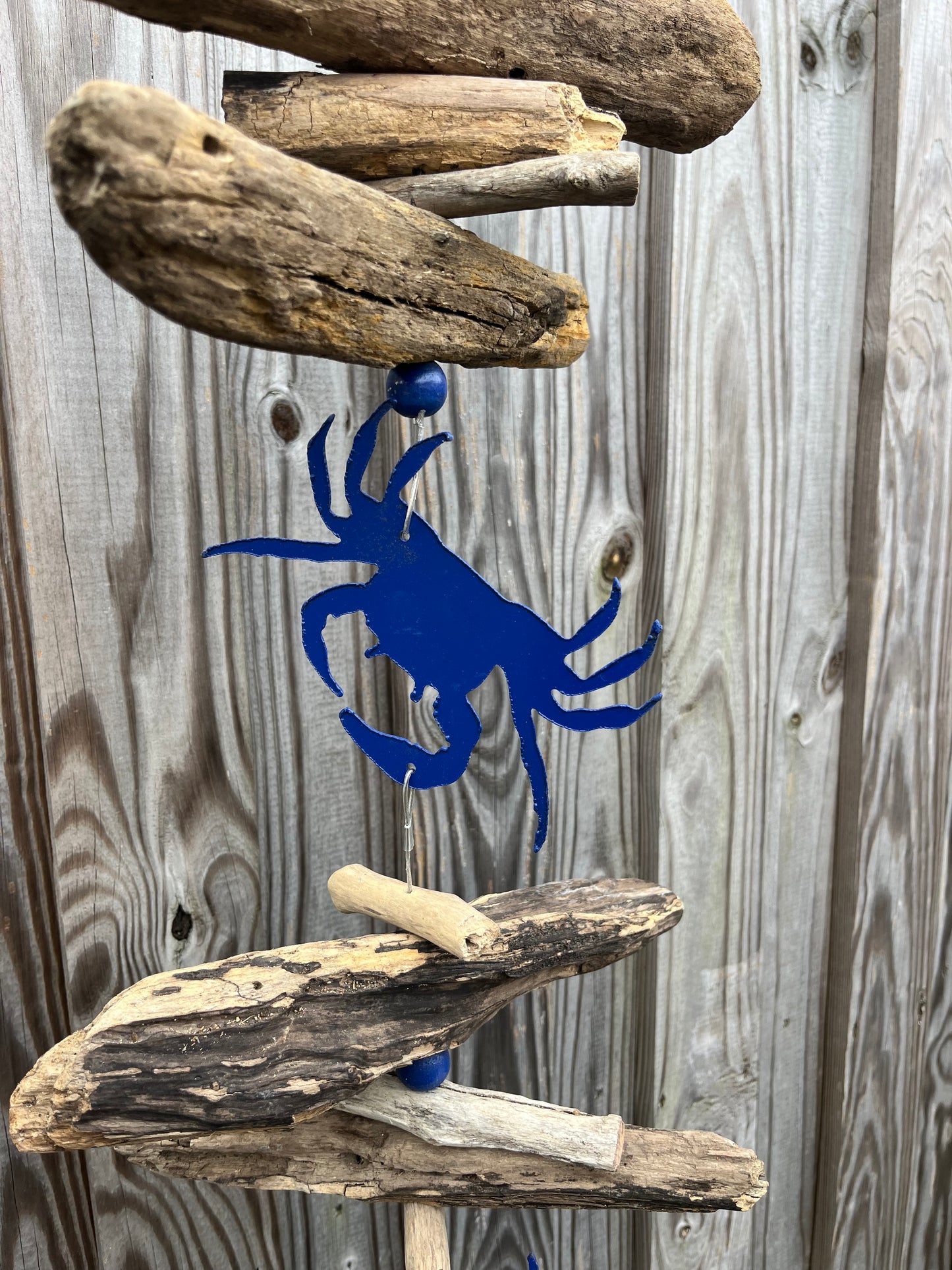 Double Royal Blue Crab Driftwood Mobile