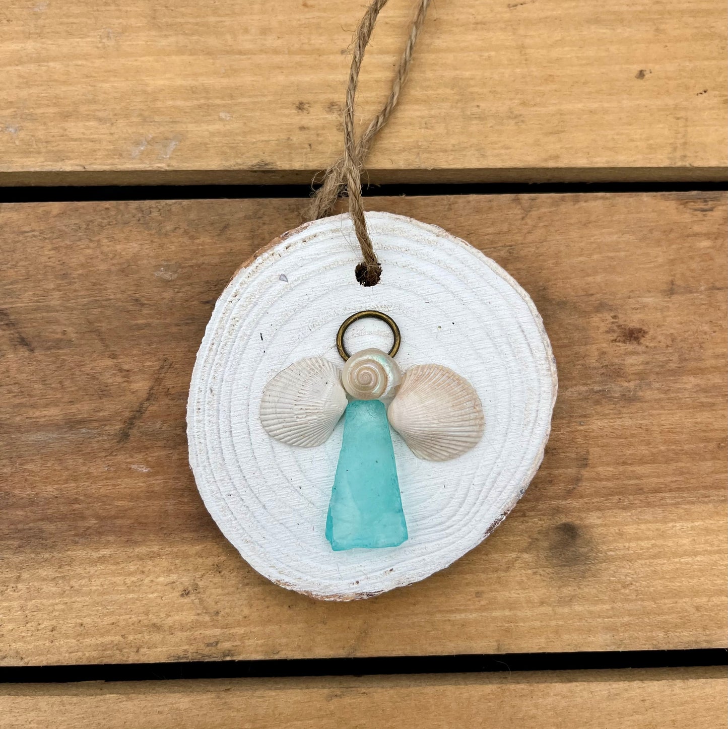 Angel Sea Glass and Shell Ornament