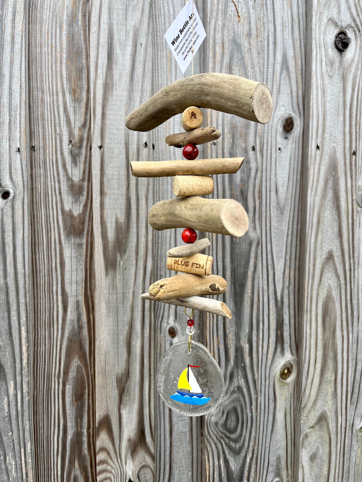 Sailboat Wine Bottle Art Driftwood Mobile