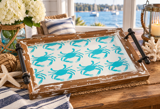 Teal Crab Rustic Tray