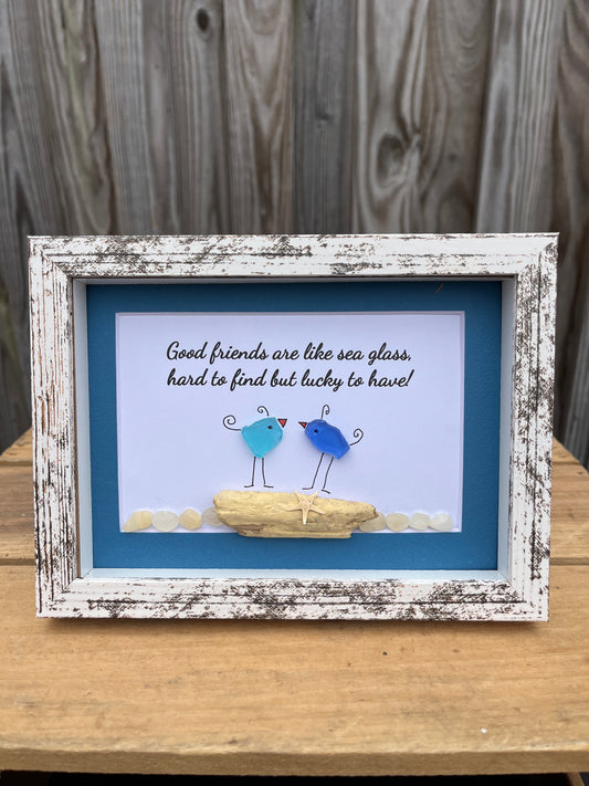 "Good Friends" Little Birds Sea Glass Picture