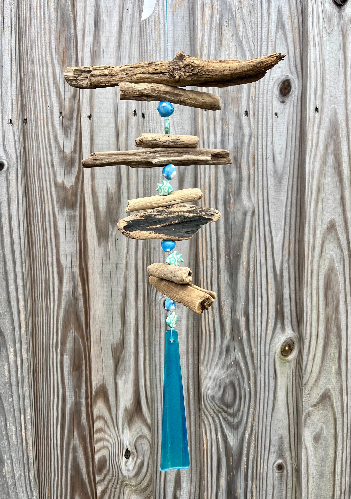 Fish Beads and Glass Driftwood Mobile