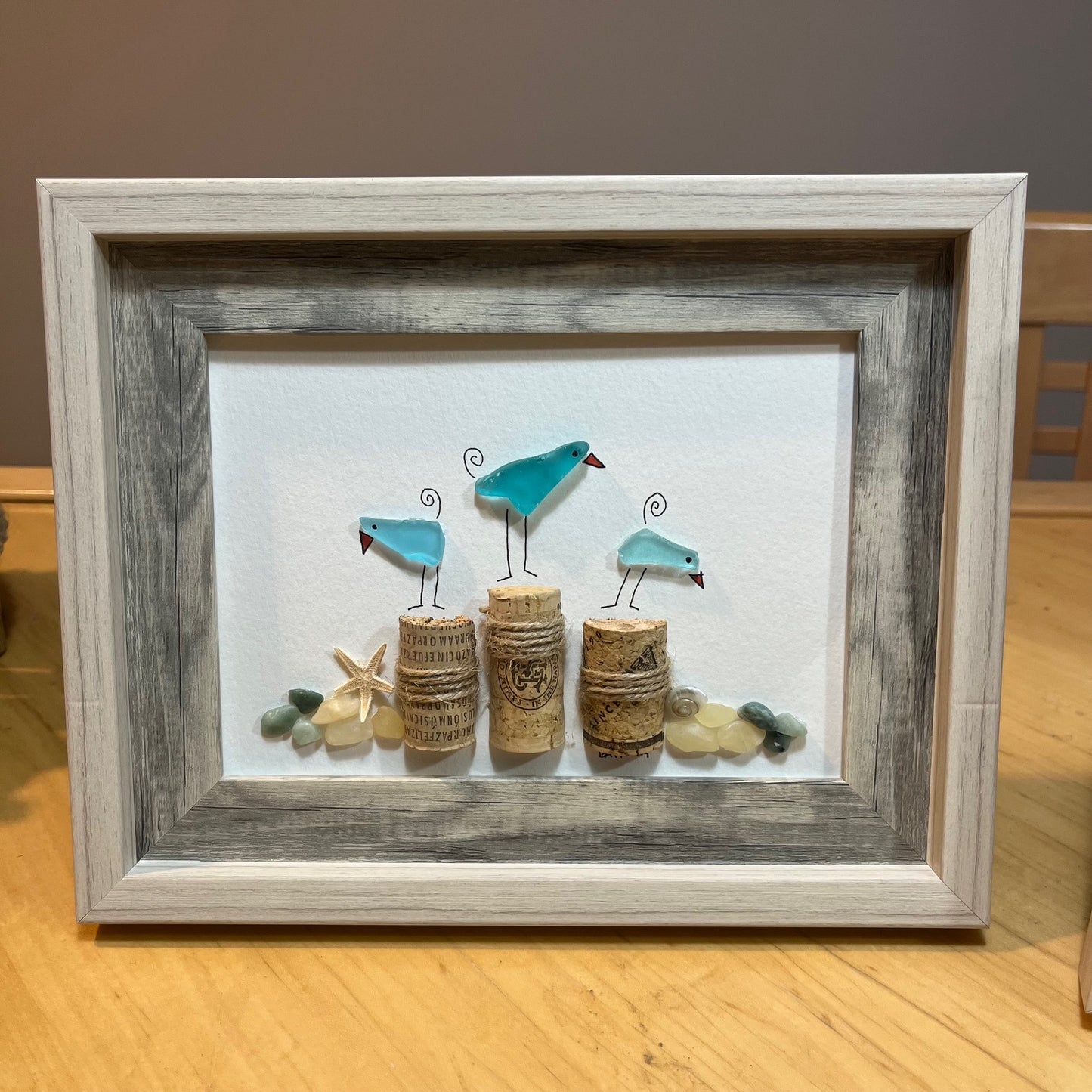 Little Birds Sea Glass & Wine Cork Picture