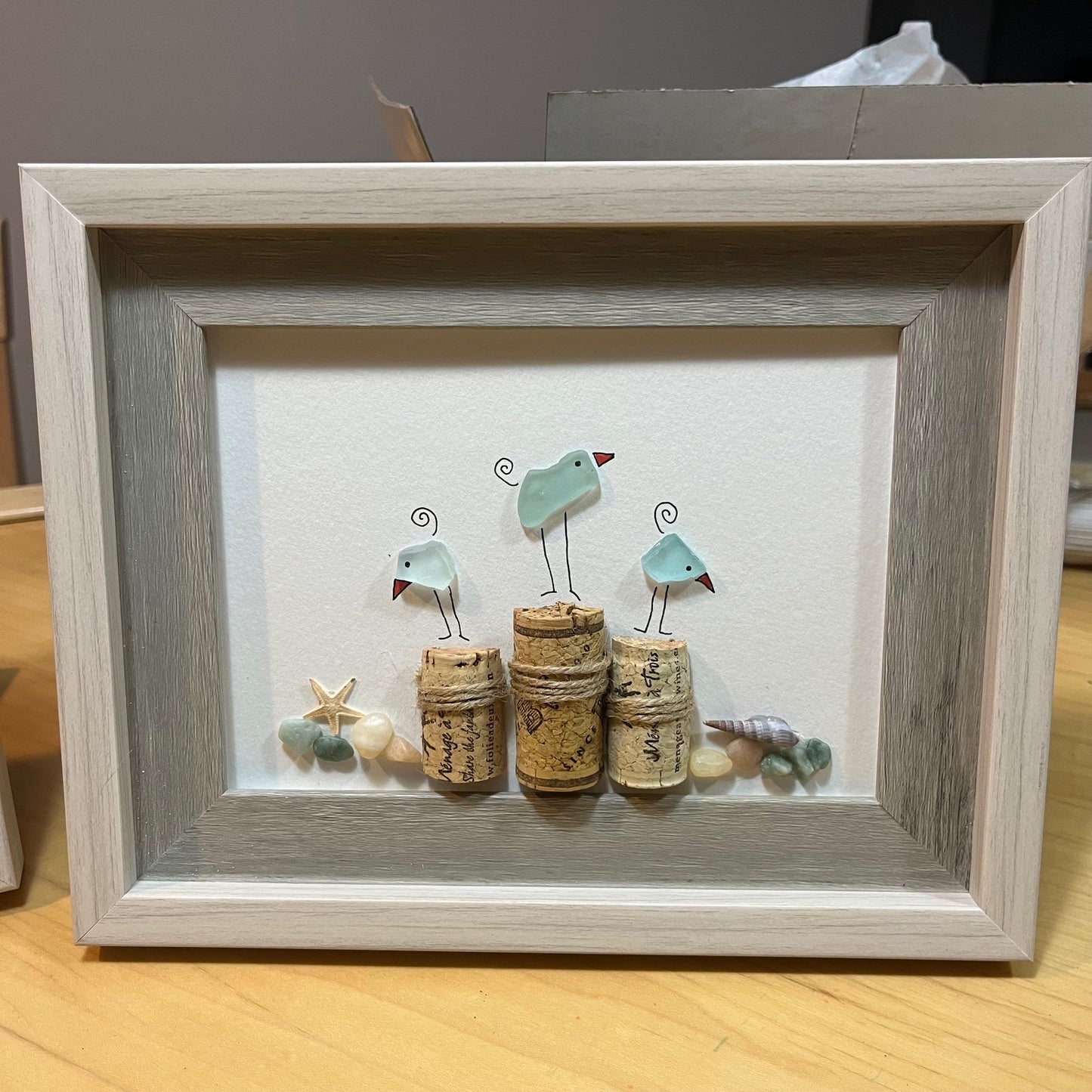 Little Birds Sea Glass & Wine Cork Picture