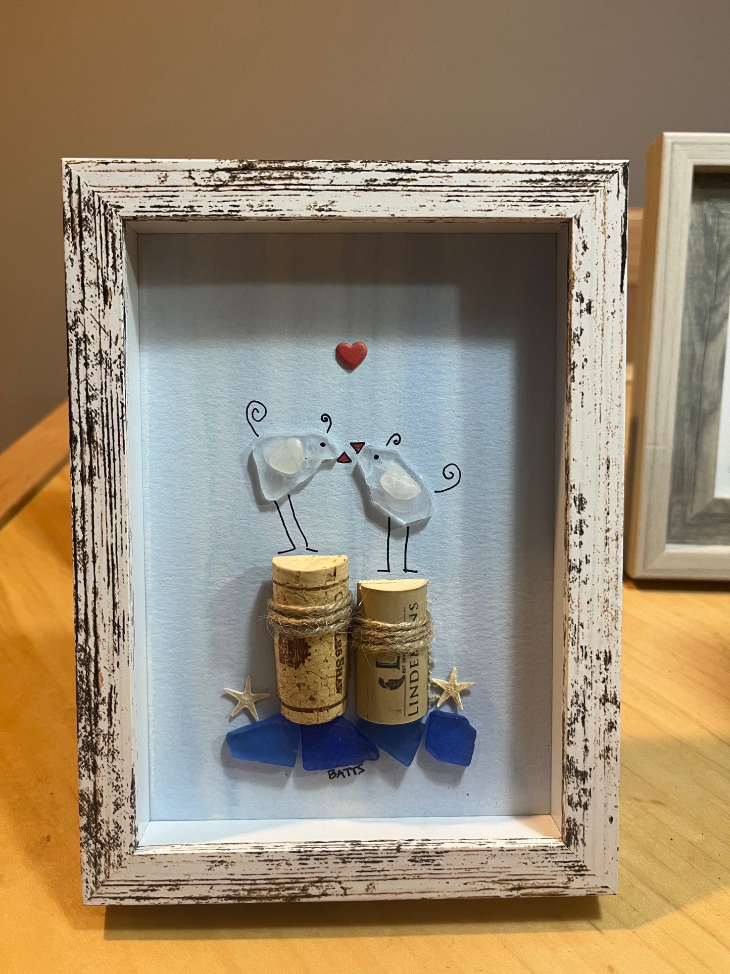 Little Birds Sea Glass & Wine Cork Picture