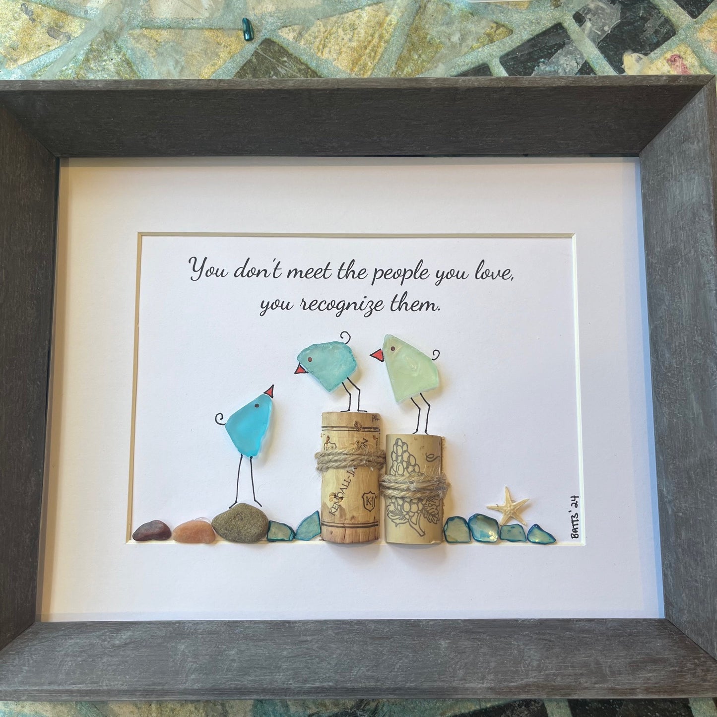 "Friends" Little Birds Sea Glass Picture