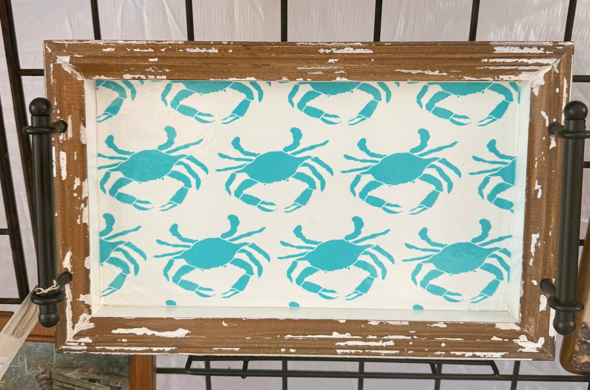 Teal Crab Rustic Tray